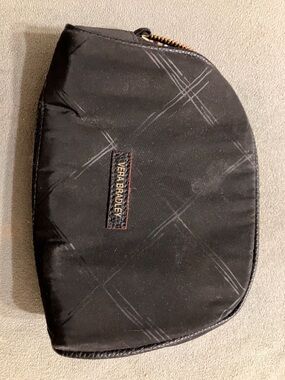Vera Bradley Black Quilted Travel Cosmetic Pouch with Subtle Gray Crosshatch